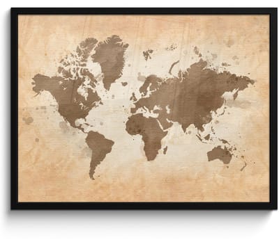 Poster in lijst - Fotolijst 80x60 cm - Posters - Wereldkaart - Beige - Bruin - Posterlijst zwart - Decoratie - Wanddecoratie woonkamer - Muurdecoratie slaapkamer