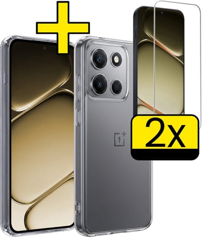 Hoesje - Met 2x Screenprotector - Geschikt voor OnePlus Nord 6 - Sterk & Shockproof - Back Cover - Siliconen Case - Telefoon Hoes - Telefoonhoesjes - Transparant