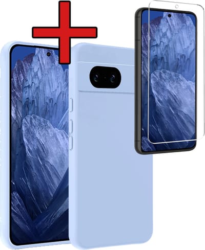Hoesje - Met Screenprotector - Geschikt voor Google Pixel 8a - Sterk & Shockproof - Telefoon Hoes - Back Cover - Siliconen Case - Telefoonhoes - Lichtblauw