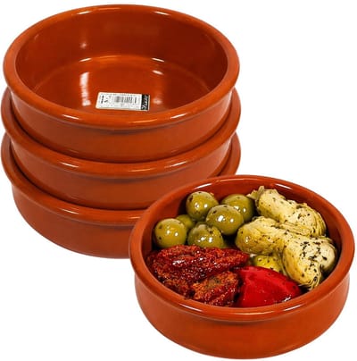Excellent Houseware Tapas schaaltje Murcia - 4x - creme brulee - terracotta - 18 cm - borrelhapjes serveerschaaltje