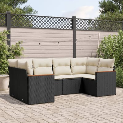 vidaXL - 6-delige - Loungeset - met - kussens - poly - rattan - zwart