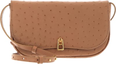 COCCINELLE Leren Schoudertas Magie Ostrich Mini Crossover Bag Nocciola Lichtbruin