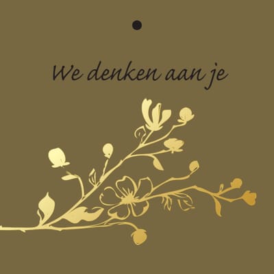 Cadeaukaartje - “We denken aan je” - 20 Stuks - 7mm x 7mm - Wenskaartje - Met boorgaatje - Serie: GOLDY - Metallic goud relief - Kadokaartjes