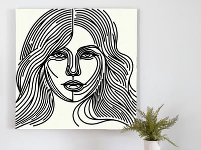 Line art vrouw schilderij | Levendige penseelstreken verbeelden krachtige vrouwelijke expressie en schoonheid | Kunst - 30x30 centimeter op Canvas | Foto op Canvas