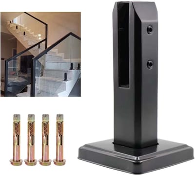 Grote zwarte glazen trapklem voor zwembaden, roestvrijstalen wandmontage voor leuningen, balkons en trappen, hoogte 160 mm