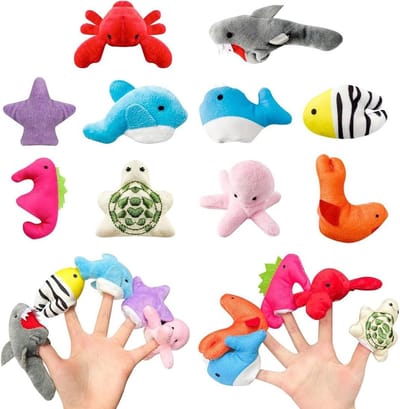 Thijox - 10 Stuks Vingerpoppen Zeedieren Pluche Set voor Kinderen, Verjaardagscadeau, Kerst, Pasen, Kinderfeestjes, Speelgoed voor Jongens en Meisjes