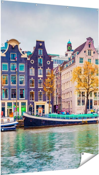 Gards Tuinposter Amsterdamse Huisjes vanaf de Gracht - 120x180 cm - Tuindoek - Tuindecoratie - Wanddecoratie buiten - Tuinschilderij