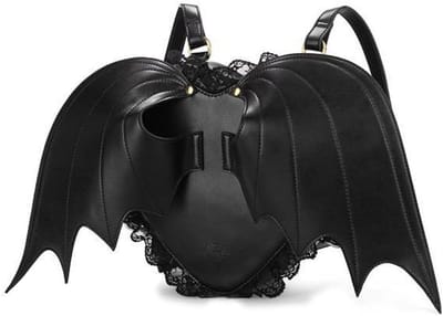 Gothic Bat Wing Hartvormige Rugzak met Kant - Zwarte Lolita Punk Stijl Schoudertas
