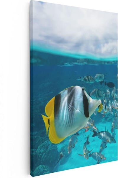 Artaza Canvas Schilderij Zee En Strand - 20x30 cm - Klein - Wanddecoratie Onderwaterwereld - Muurdecoratie Vissen - Schilderijen Op Canvas Tropisch