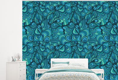 Behang - Fotobehang Design - Vintage - Blauw - Turquoise - Breedte 300 cm x hoogte 240 cm