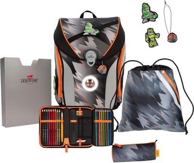 DerDieDas Schooltas ErgoFlex MAX LED Schulranzenset 5-delig Cyber Dino Veelkleurig
