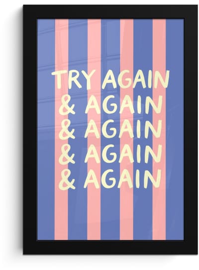 Poster in lijst - Fotolijst 20x30 cm - Posters - Try again - Strepen - Roze - Verticaal - Blauw - Posterlijst zwart - Decoratie - Wanddecoratie woonkamer - Muurdecoratie slaapkamer