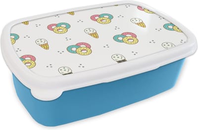 Broodtrommel Blauw - Lunchbox - Brooddoos - Patronen - IJs - Donus - Jongens - Kinderen - Kids - 18x12x6 cm - Kinderen - Jongen
