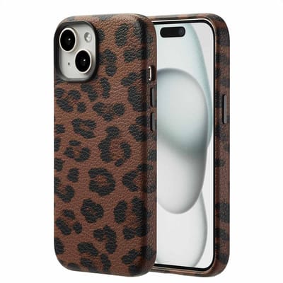 Selencia Hoesje - Geschikt voor Apple iPhone 15 - Sabi Backcover panterprint geschikt voor MagSafe - Mocha Brown