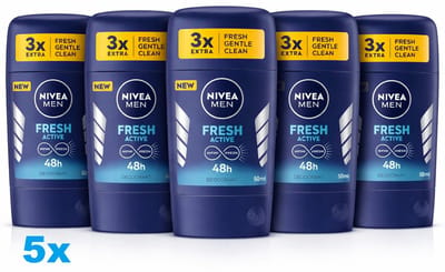 NIVEA MEN Fresh Active Deodorant Stick 5 x 50 ml – 48H Bescherming – Anti-Transpirant – Voordeelverpakking 5 Stuks