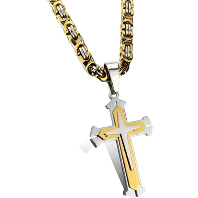 Nieuwe stijl gouden kruis ketting titanium staal mode hanger Europese en Amerikaanse trendy heren sieraden white