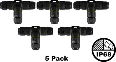 5 Pack - Waterdichte kabelverbinder T (3 uitgangen), IP68, Kabeldikte: 0,5-2,5 mm²