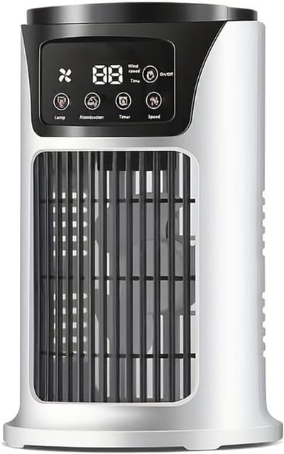 luchtbevochtiger en ventilator met sfeerverlichting – USB-koelunit (3-in-1-functie); onmisbare draagbare USB-koeler/ventilator voor kantoor en thuisgebruik;​​een verdampingskoeler die geschikt is voor slaapkamers, kantoren, bureaus en voertuigen.