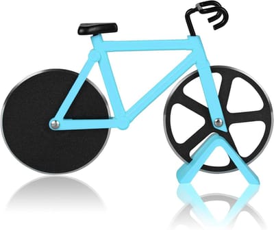 Unieke Fiets Pizzasnijder - Dubbel RVS Pizzasnijder met Kickstand, Super Scherp en Antiaanbaklaag voor Pizza, Brood, Taarten en Koekjes - Blauw