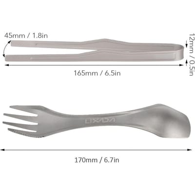 Lixada titanium tang met clip en spork, barbecuegrillgereedschap, lichtgewicht, geschikt voor buitenactiviteiten zoals kamperen, backpacken, wandelen en koken. Tongs & Spork