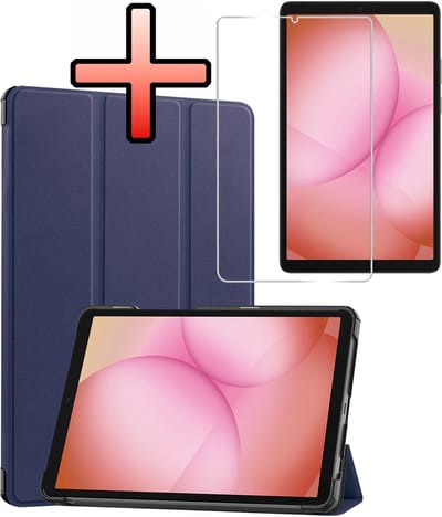 Hoes - Geschikt voor Samsung Galaxy Tab A11 - Met Screenprotector - Trifold Bookcase - Hard Cover - Hardcover Book Case - Tablet Hoesje - Donkerblauw
