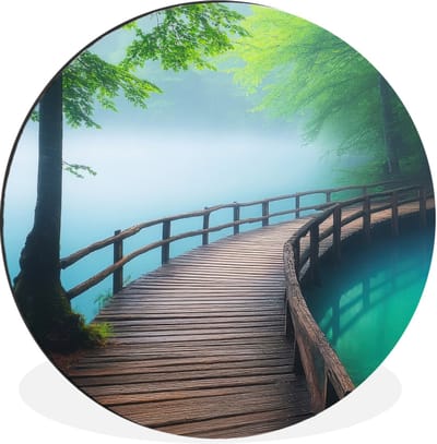 WallCircle - Wandcirkel - Muurcirkel - Brug - Water - Rivier - Bos - Aluminium - Dibond - 30x30 cm - Binnen en Buiten