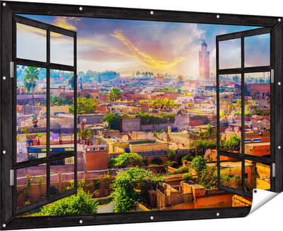 Gards Tuinposter Doorkijk Medina van Marrakesh in Marokko - 180x120 cm - Tuindoek - Tuindecoratie - Wanddecoratie buiten - Tuinschilderij