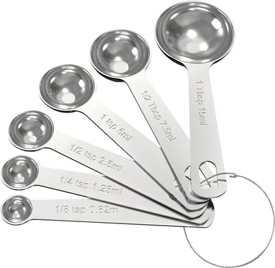 Maatlepelset - 6-Delig - Meetlepels - Maatschepjes - RVS - Theelepel & Eetlepel Maat - ml & tsp/tbsp - Vaatwasserbestendig - Zilver