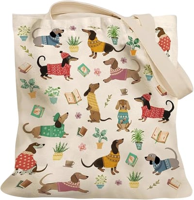 Tote bag met schattige teckel - canvas - herbruikbaar - perfect voor boodschappen - SnelShoppen