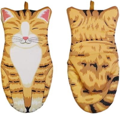 Daity 2-delige set ovenhandschoenen - hittebestendige handschoenen met kattenprint voor koken en bakken in de keuken