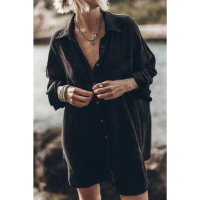 Mikuta The Black Linen Shirt Black Maat: M | Overhemden Outlet | Dames | Zwart