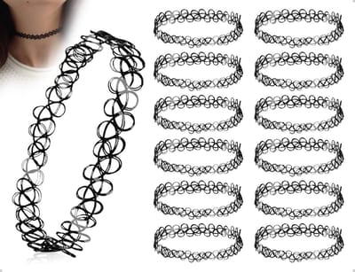 Punk Tattoo Stijl Vintage 90s Kettingen voor Vrouwen en Meisjes - Elastische Halsbanden voor Feestjes, Rollenspellen en Bruiloften
