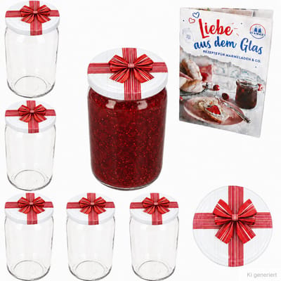 6-delige set ronde glazen 720 ml To 82 cadeau deksels incl. Diamant Gelierzauber receptenboekje