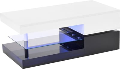 MODFU Salontafel 90x45x35,5 cm van PB-plaat & gehard glas, met LED-sfeerverlichting en app-besturing