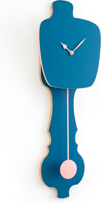 KLOQ - Wandklok met Pendule - Batterijen Inbegrepen - Wanddecoratie - Quartz Beweging - Niet-Tikkend Batterij Aangedreven - Petrol Blauw en Perzik Pastel - Small