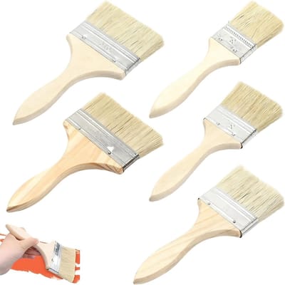 Set van 5 Verfkwasten voor Buiten, Plat en Glaze, Houten Handvat, Ideaal voor Olie, Vernis en Muurverf, Diverse Maten voor Precisie en Gemak