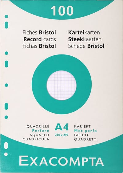 Exacompta etui 100 steekkaarten bristol geruit 5x5 geperforeerd 210x297mm - Wit - 13606E