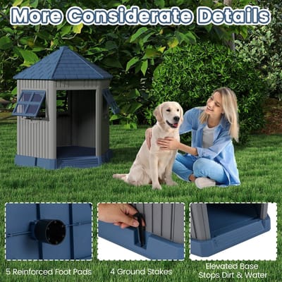 Hondenhok - Buiten - Bench - Ren - Weerbestendig - Kennel - Rek - Grijs + Blauw