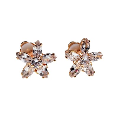 Oorclips Dames - Rosé Gold Plating - Clip-on Oorbellen met Strass - Ø17mm Bloem Oorclips