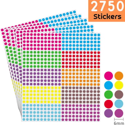 Stippen Stickers 10 kleuren - 2750 Ronde Stickers 6MM - Mini codering stickers voor planners, kalender, agenda organisatie etc.