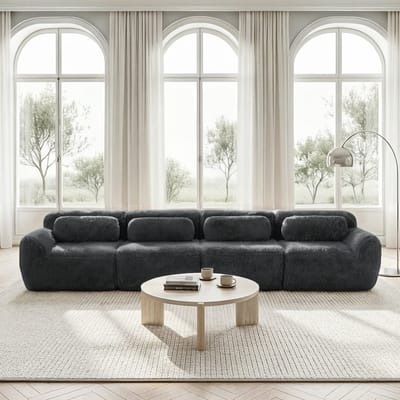 DESMIU Zitbank 378 x 104 x 73 cm - Modulaire 4-Zits Bank Met Kussens En Antislip Onderzijde - Voor Woonkamer En Slaapkamer - Pluche Grijs