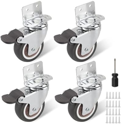 Meubelwielen 50 mm met Rem - 120 kg Draagvermogen - Heavy Duty Zwenkwielen Inclusief Schroeven en Schroevendraaier