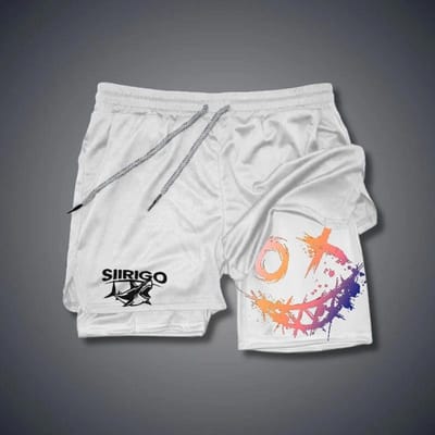 Zomervakantie Heren Smiley Face Bedrukte Shorts Dubbellaags Fitness Vakantie Casual Strand Casual Broek 2XL gray