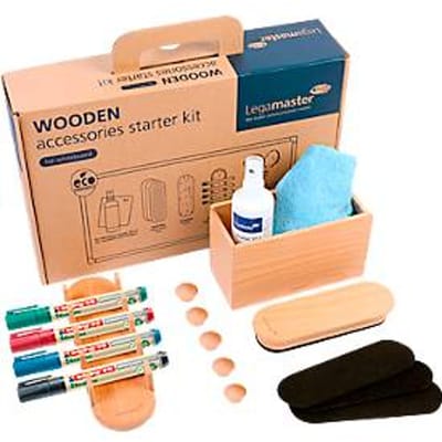 Whiteboard accessoireset Legamaster WOODEN, 17 stuks, voor magnetische en beschrijfbare whiteboards, FSC®-gecertificeerd natuurlijk beukenhout.