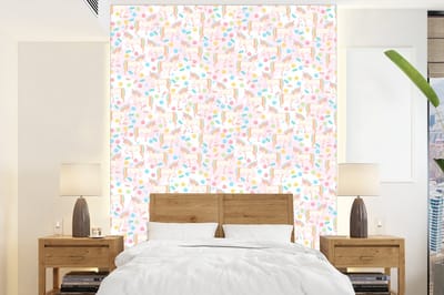 Behang - Fotobehang Unicorn - Snoep - Regenboog - Breedte 205 cm x hoogte 280 cm