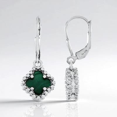 Cavill - Zilveren Oorbellen met Malachiet 3,15ct - 925 Sterling Zilver met Platina Afwerking - Fancy Slijpsel Groen - Elegante Dames Sieraden