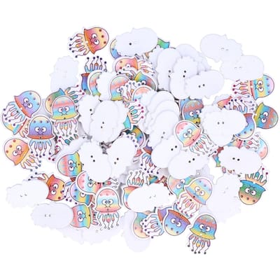 100 Stuks DIY Knoppen Kwallenpatroon Gekleurde Houten Knop Kleding Decoratie Accessoire