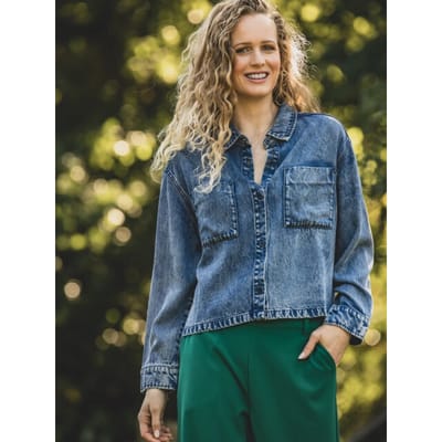 LXS - the female concept - Dames blouse - Maat S - in de kleur Blauw van100% lyocell Denim -2531-9145-165