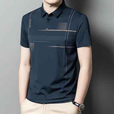Zomer Nieuw Heren Polo Shirt met Korte Mouwen en Strepen Dunne T-shirt voor Jonge en Middelbare Leeftijd Papa T-shirt Top voor Mannen XXXL gray