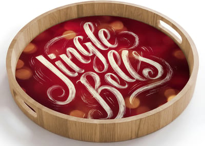 Dienblad rond 40x40 cm - Schootdienblad hout - Jingle - Bells - Kerst - Rood - Borrelplank rechthoek - Plateau houten dienbladen